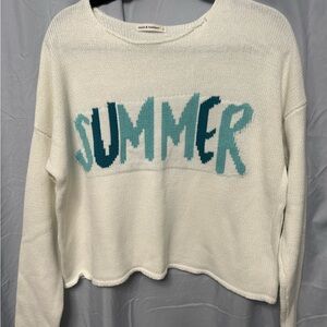 moon & madison Cream Sweater with Blue Lettering